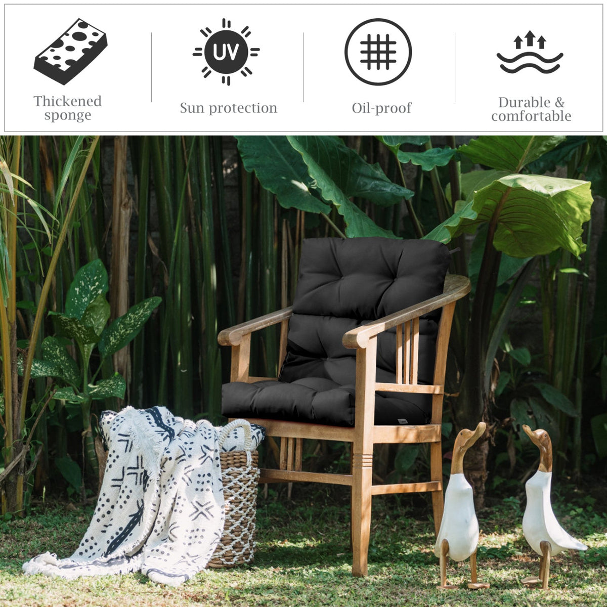 Set of 2 High Back Chair Cushion with Adjustable Height-Black