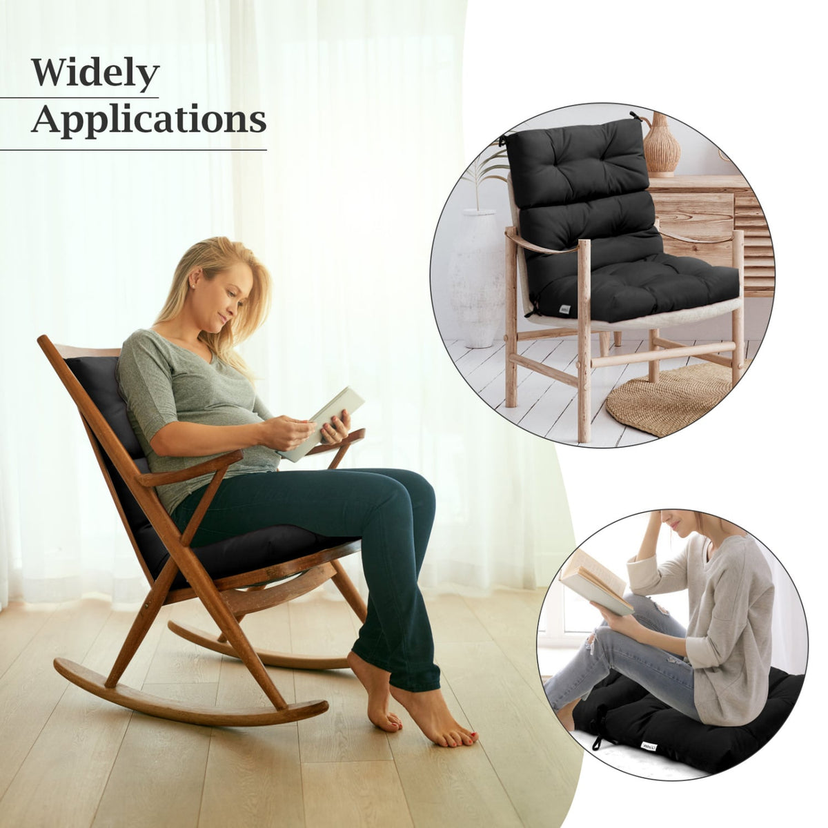 Set of 2 High Back Chair Cushion with Adjustable Height-Black
