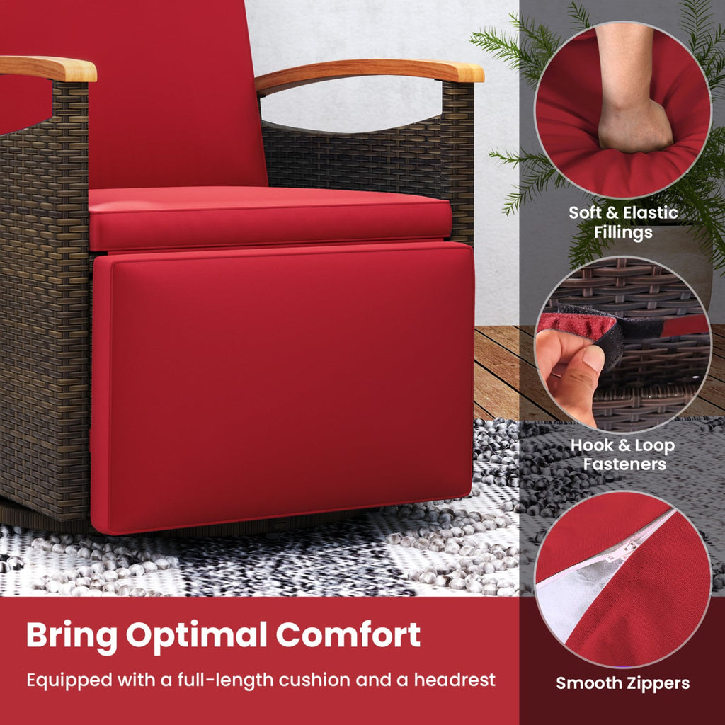 Set of 2 Wicker Swivel Recliners with Arm Tables and 400 lb Capacity, Red