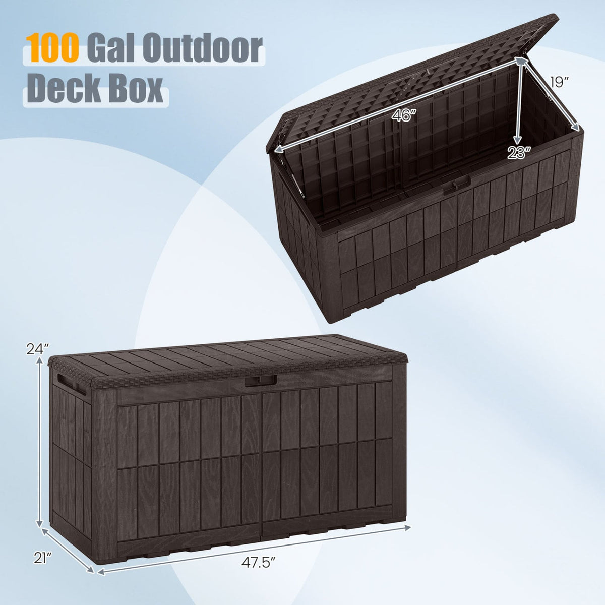 Waterproof Lockable Outdoor Deck Box for Tools Cushions Pool-Dark Brown