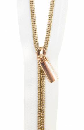 Sallie Tomato - Nylon Gold Coil Zippers: 3 Yards with 9 Pulls - White #5