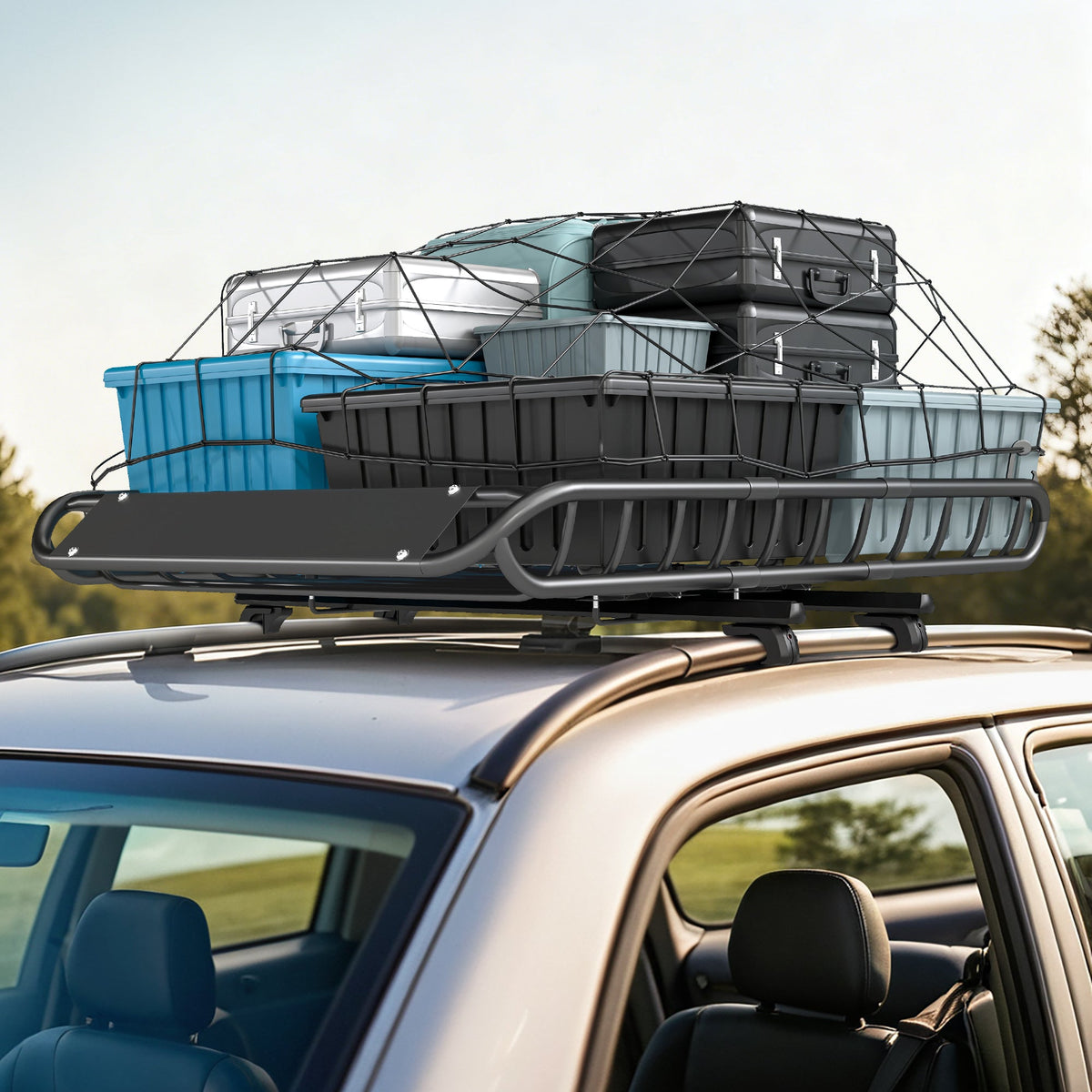 Roof Rack Cargo Carrier Basket, 150LBS Heavy Duty Roof Basket, 46" x 36" x 4.5" Rooftop Cargo Carrier for SUV, Truck