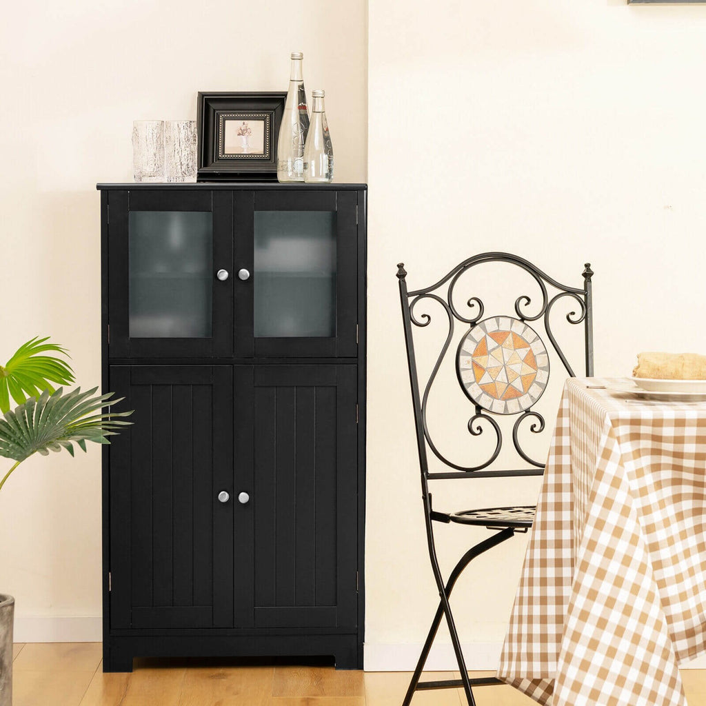 Bathroom Floor Storage Locker Kitchen Cabinet with Doors and Adjustable Shelf-Black