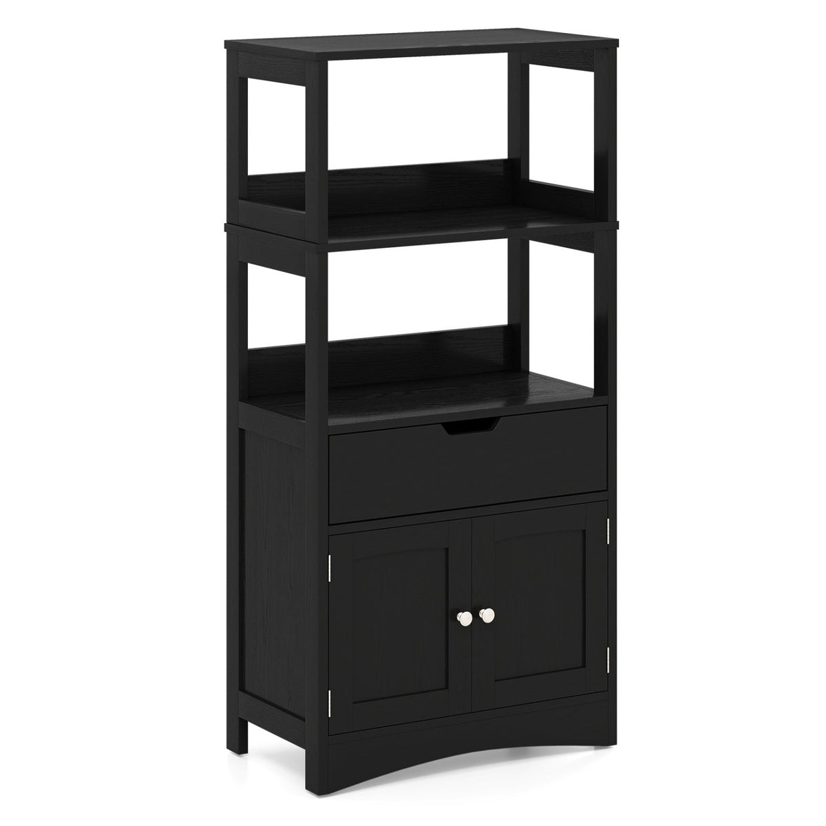Bathroom Storage Cabinet with Open Shelves and Drawer-Black
