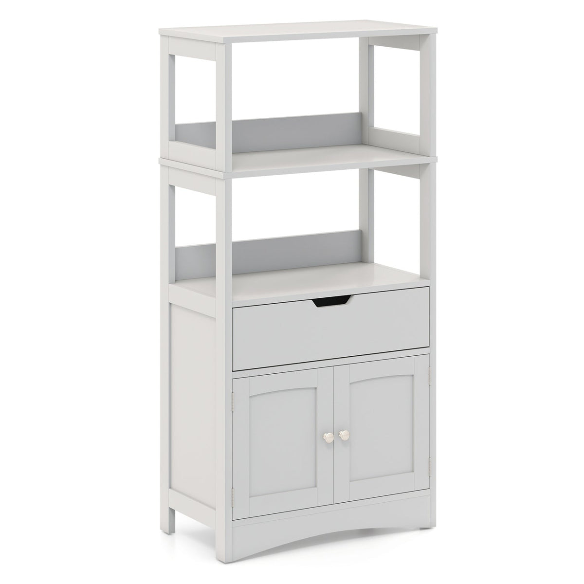 Bathroom Storage Cabinet with Open Shelves and Drawer-Gray