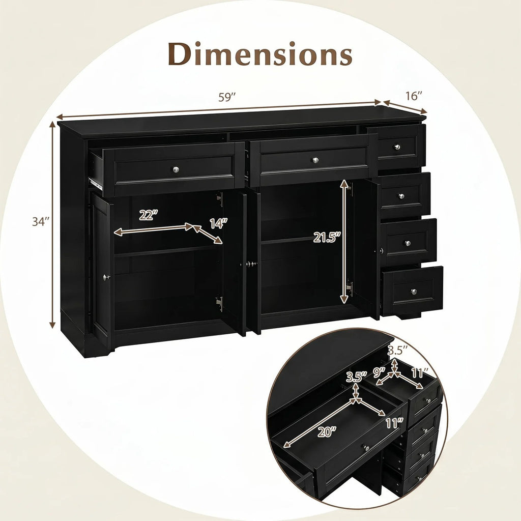 Buffet Sideboard 59 inches Modern Coffee Bar Station Console Table-Black