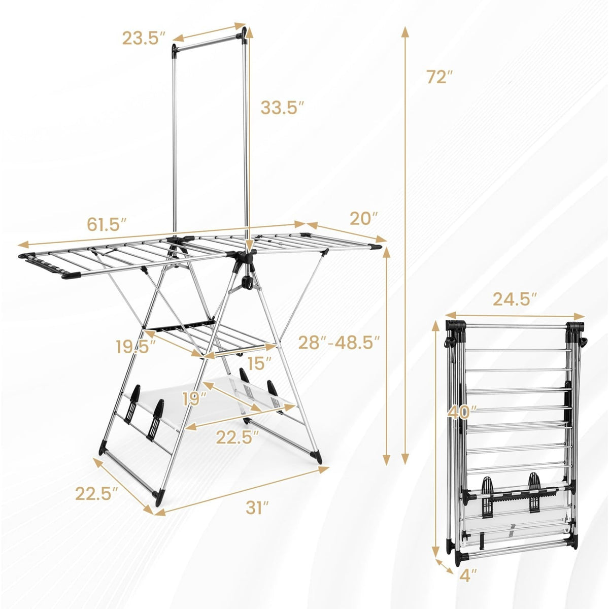 Clothes Drying Rack with 6-Level Adjustable Height