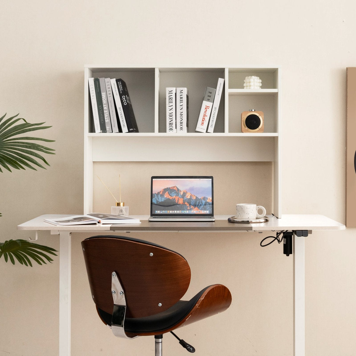 Desktop Bookcase with 4 Cubbies and Open Back Compartment, White