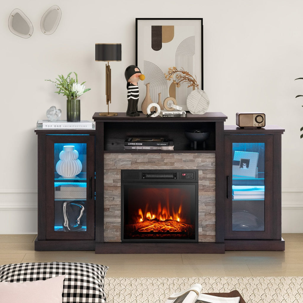 Fireplace TV Stand with 16-Color Led Lights for TVs up to 65 Inch-Dark Brown