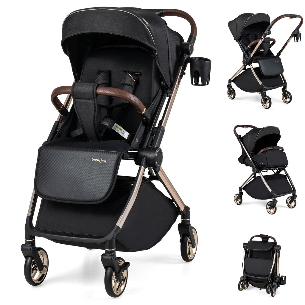 Foldable Baby Stroller with Reversible Handle-Black