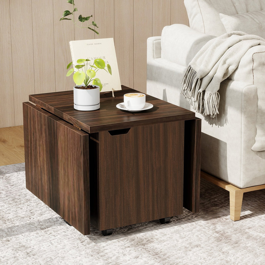 Foldable Coffee Table with Storage Cabinet Extendable Center Table-Walnut