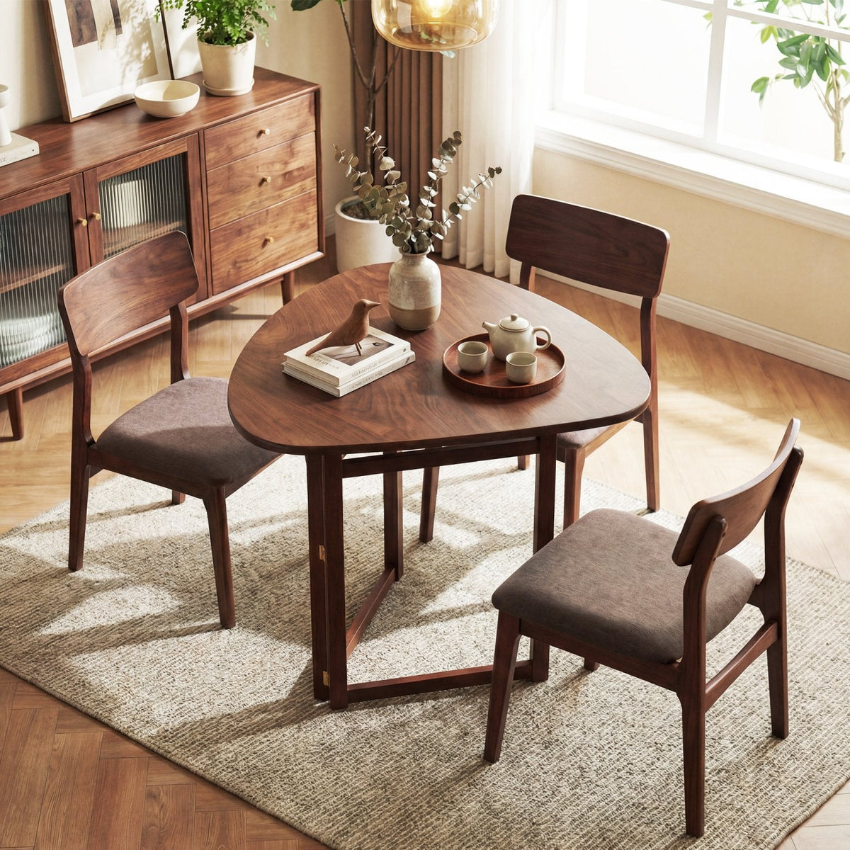 Foldable Dining Table 31.5 inches Triangular Small Kitchen Table for 2-Walnut
