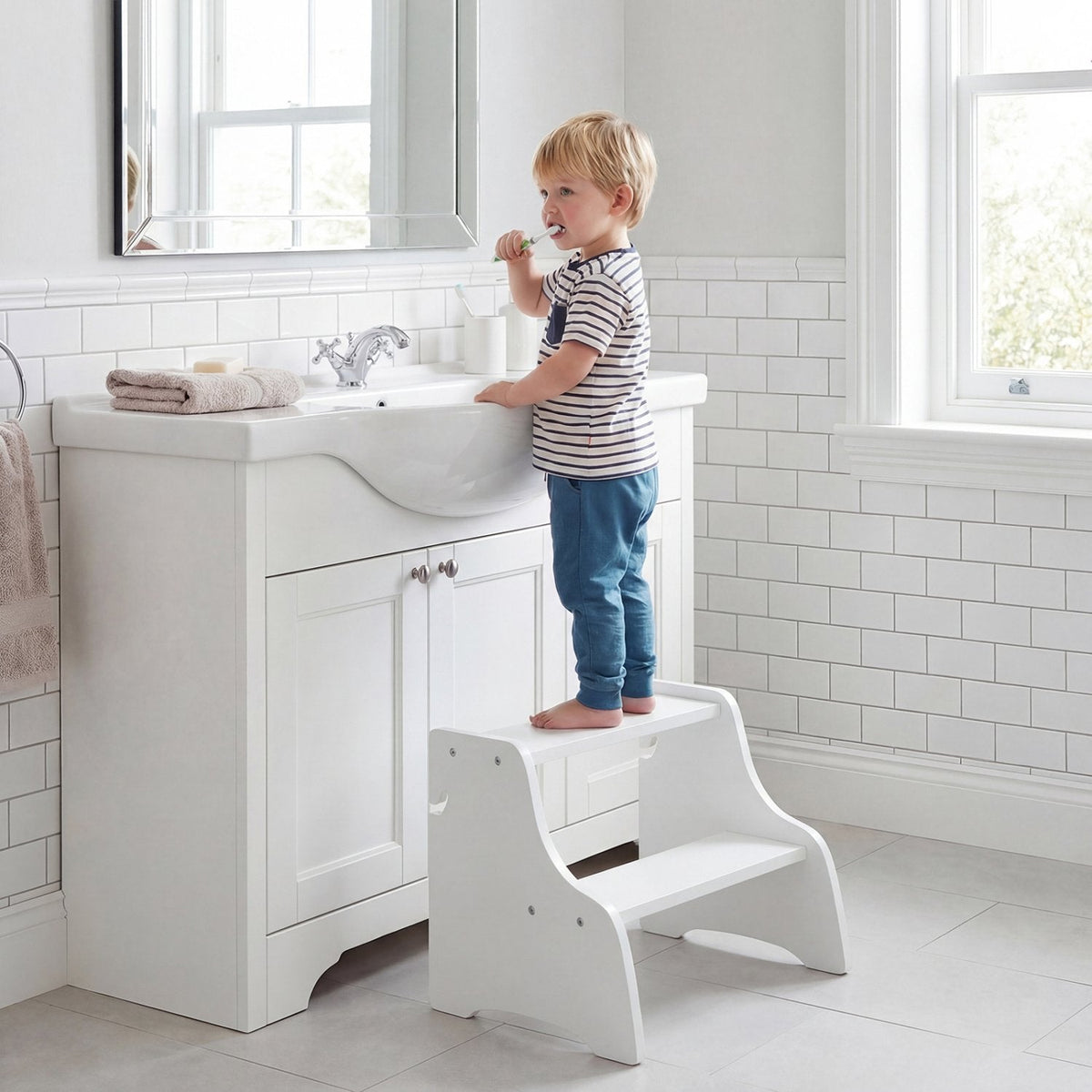 Foldable Toddler Step Stool with Chalkboards 2-Step Stool-White
