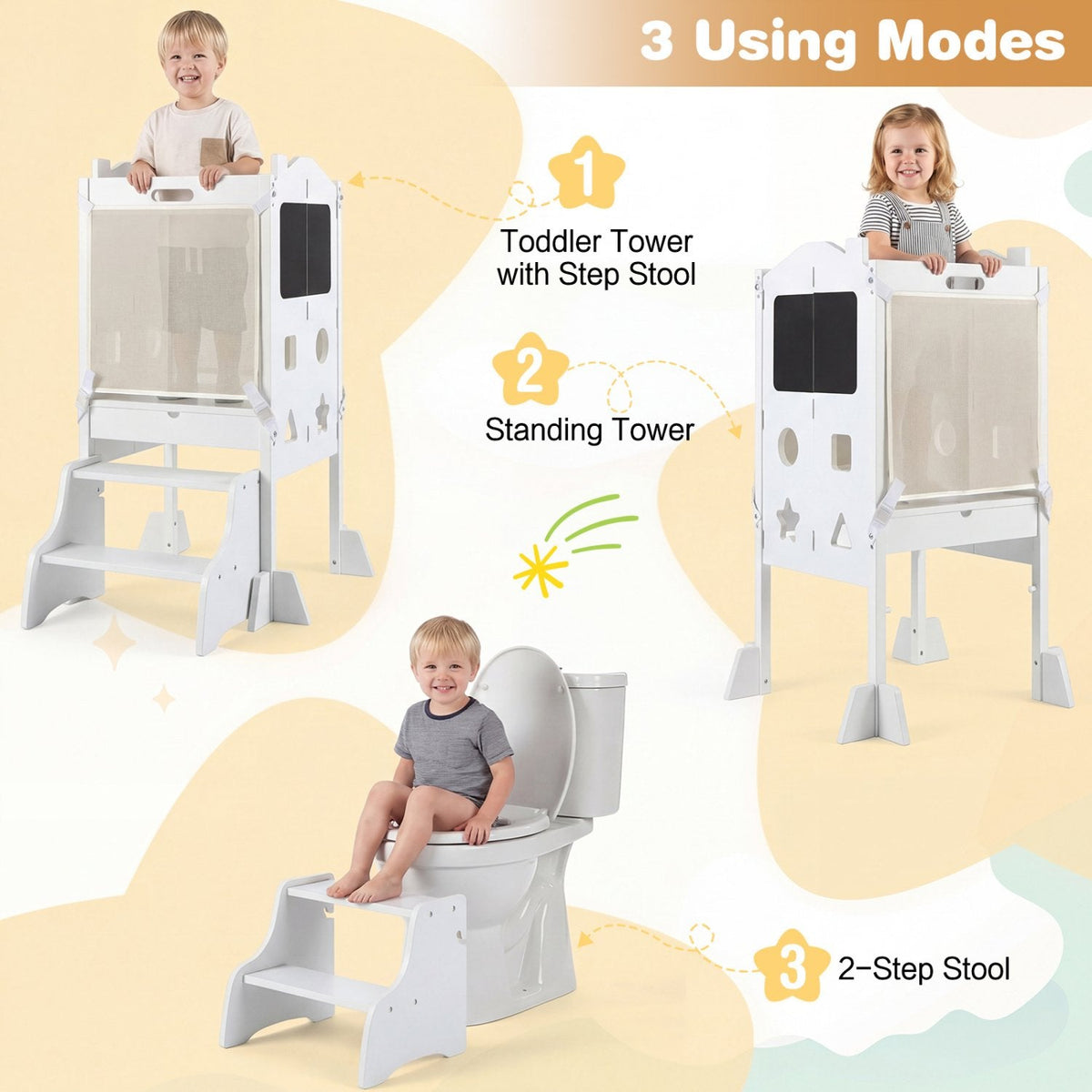Foldable Toddler Step Stool with Chalkboards 2-Step Stool-White