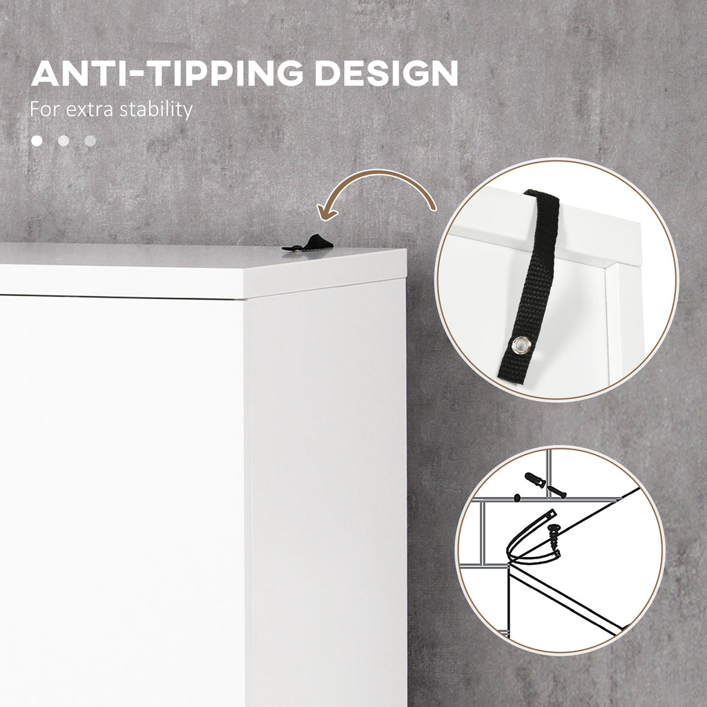 Bathroom Cabinet, Freestanding Linen Cabinet with Open Shelves and Cupboards, 23.6"x13.2"x72", White
