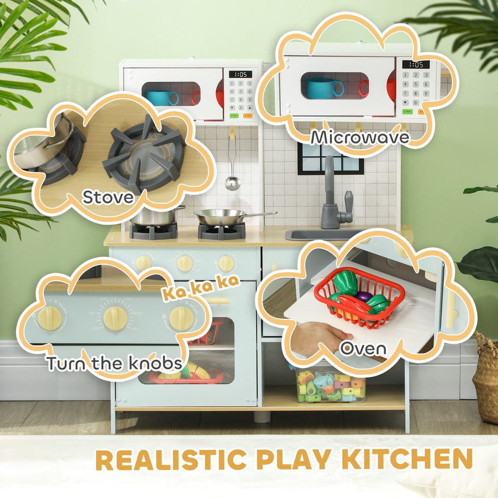 Pretend Play Kitchen, Kids Kitchen Playset with Stove Microwave Oven, Turning Knobs, Cooking Accessories