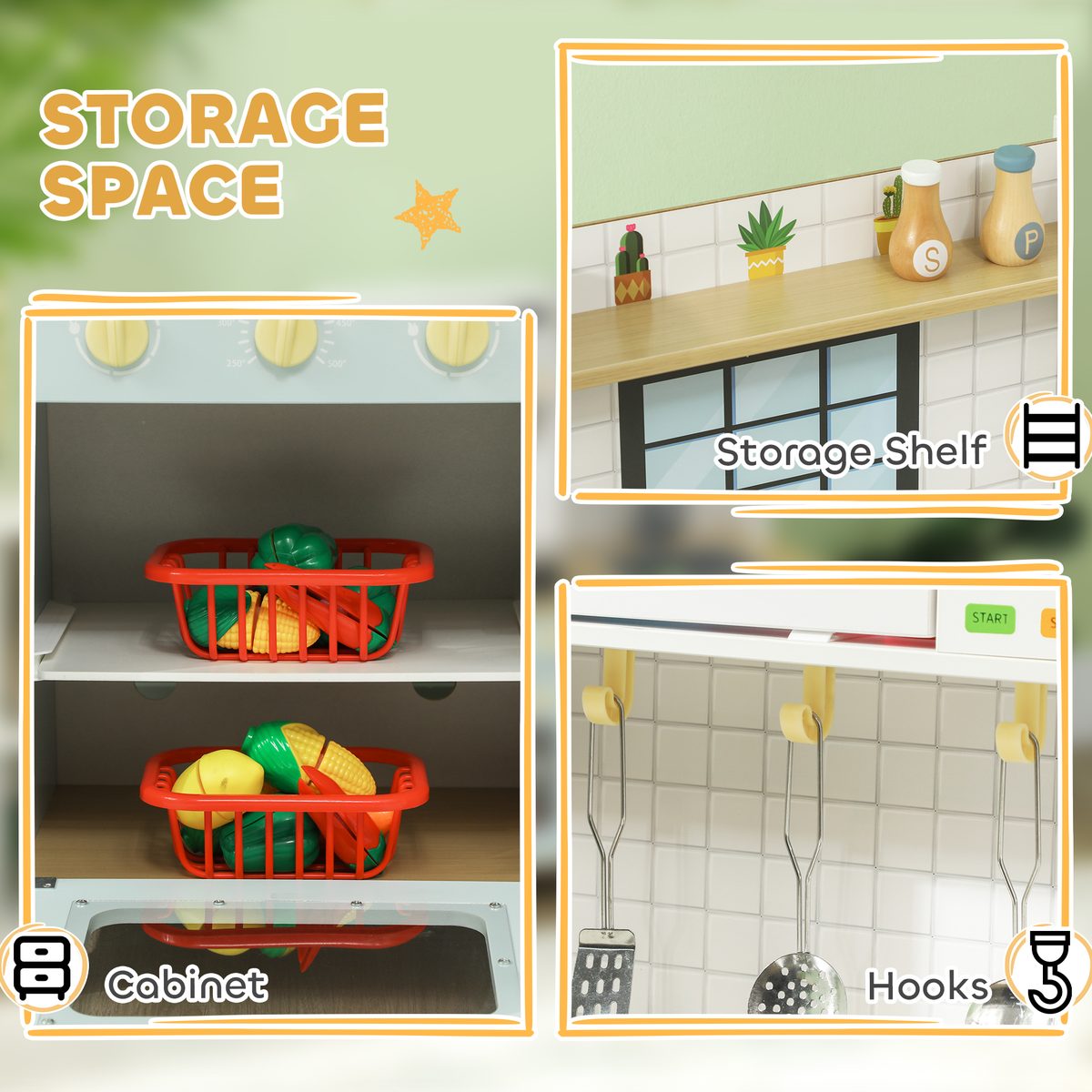 Pretend Play Kitchen, Kids Kitchen Playset with Stove Microwave Oven, Turning Knobs, Cooking Accessories