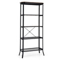 Industrial 5 Layer Bookshelf with Out Stretched Legs, Rustic Brown and Black