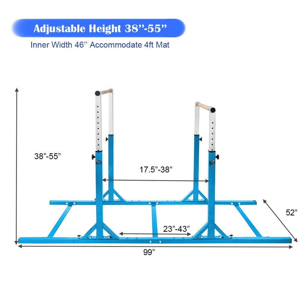 Kids Double Horizontal Bars Gymnastic Training Parallel Bars Adjustable-Blue