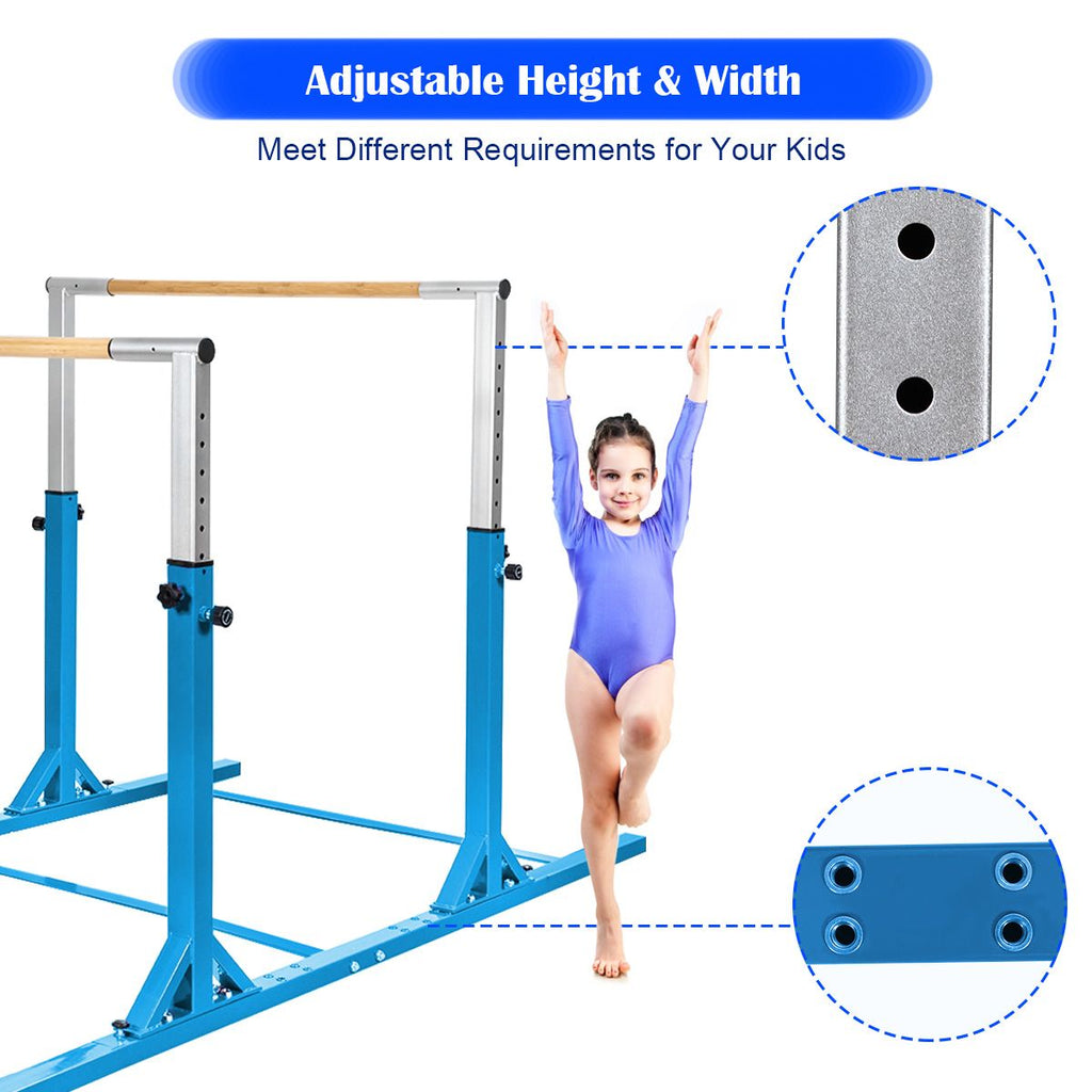 Kids Double Horizontal Bars Gymnastic Training Parallel Bars Adjustable-Blue