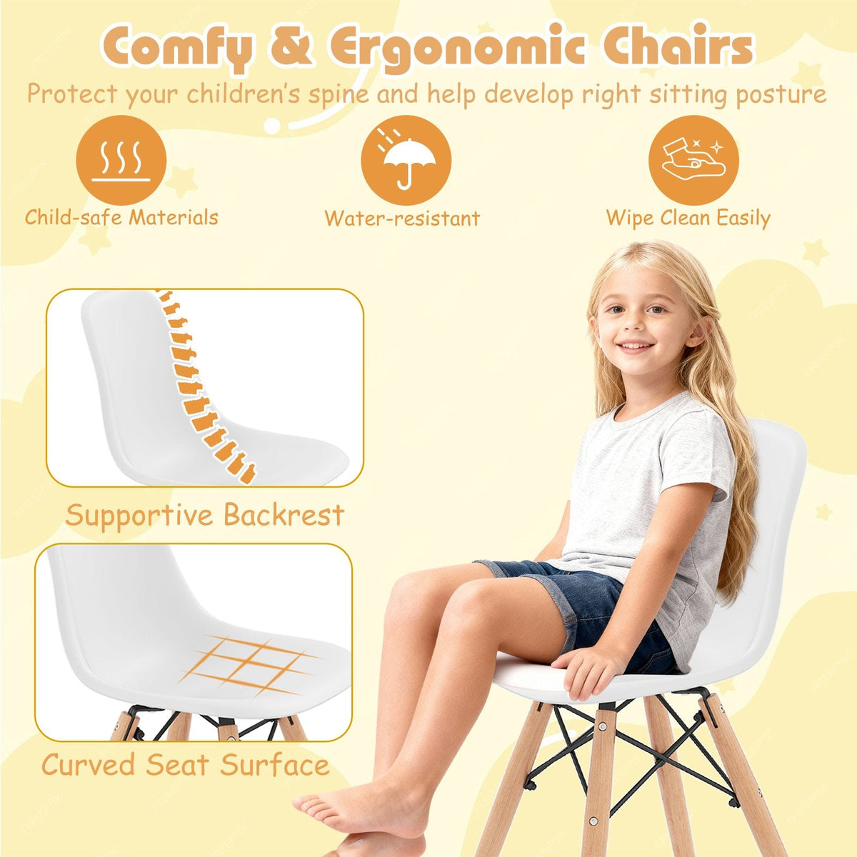 Kids Round Table and 2 Armless Chair Set, White with Beech Legs
