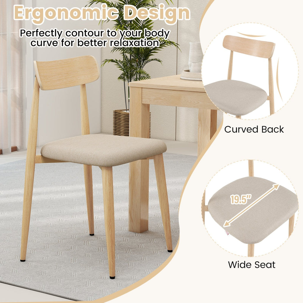 Set of 2 Modern Dining Chairs, Oak Look Metal Legs and Curved Back with Beige Linen Seat, 340 lb
