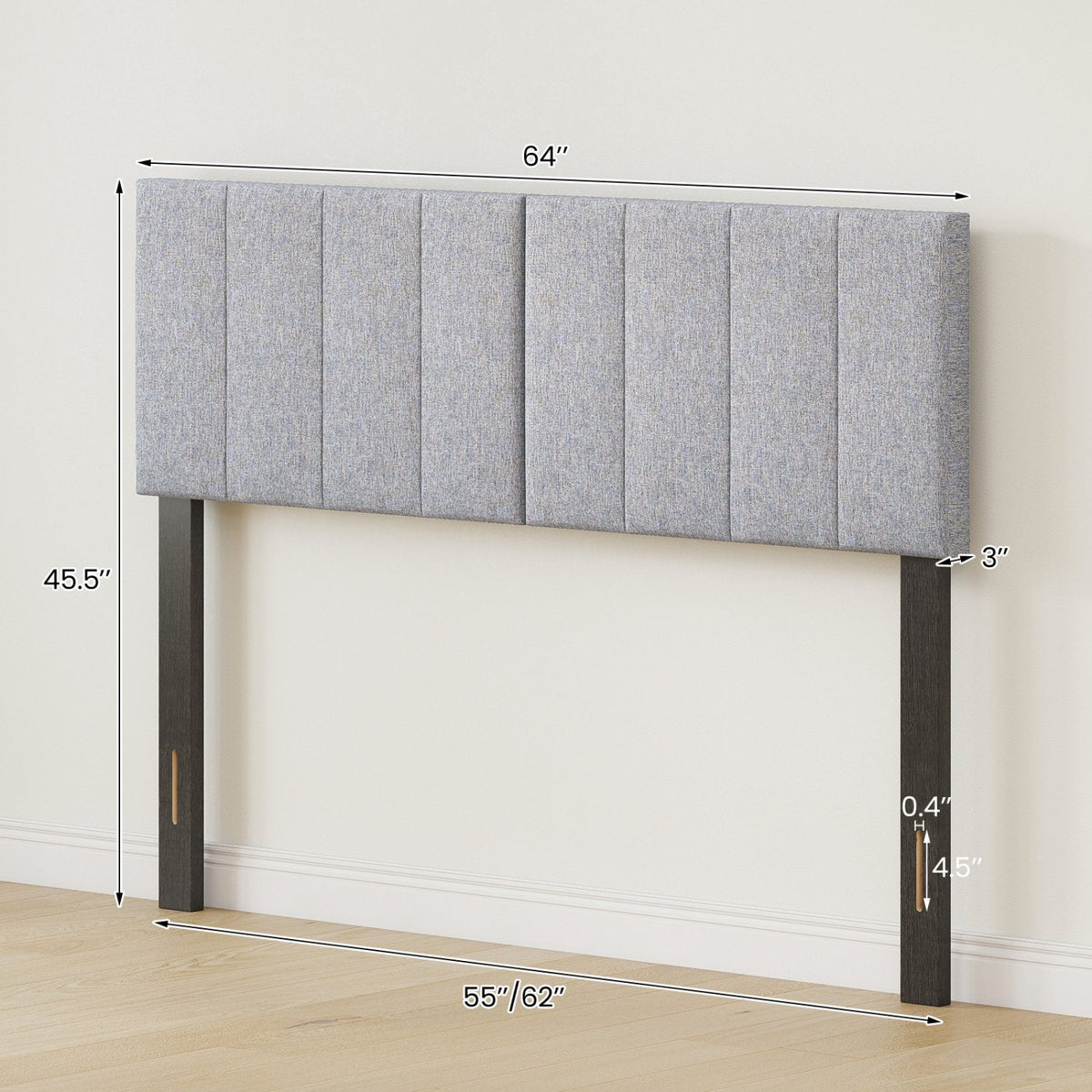 Linen Upholstered Headboard with Solid Wood Legs and Adjustable Width-Gray