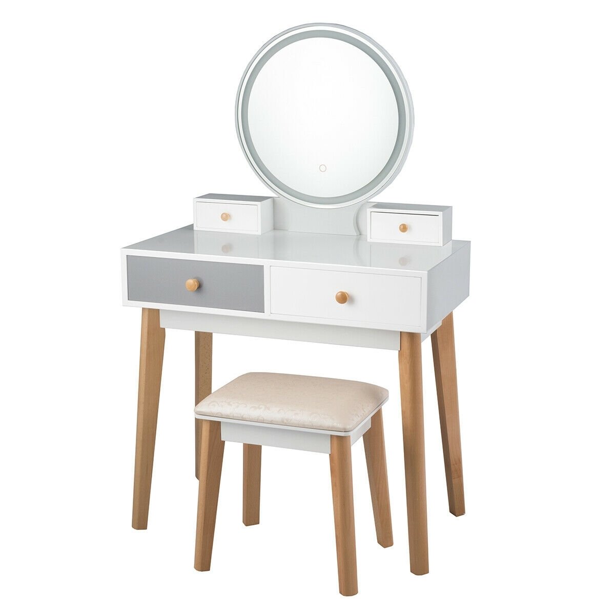 Makeup Dressing Table with 4 Drawers and Lighted Mirror-White