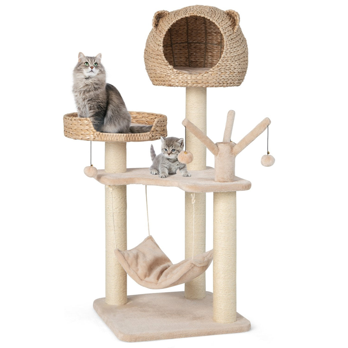 Natural Cattail Cat Tree 48 Inches with Five Layers and a Woven Condo