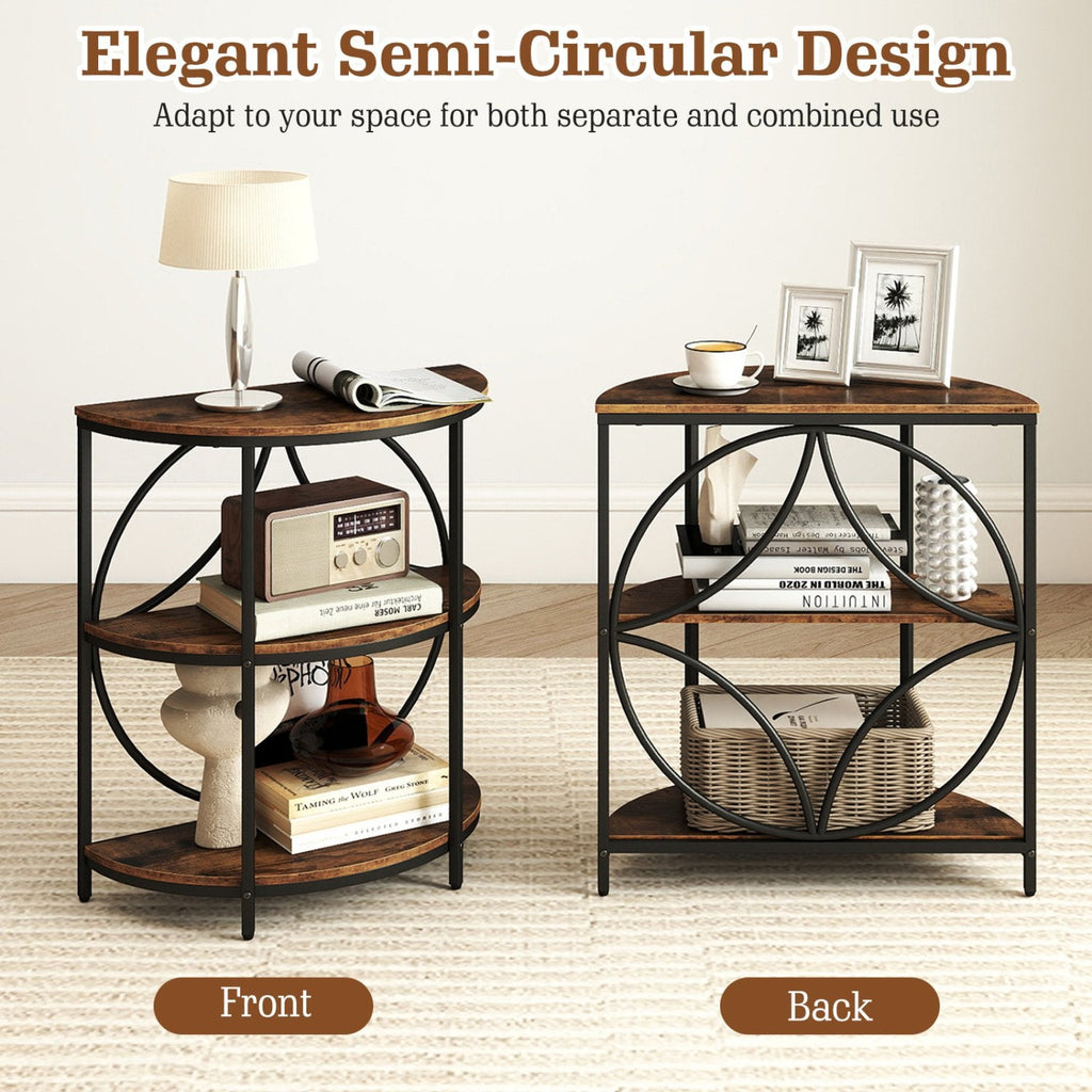 Narrow Side Table with Study Metal Frame and Storage Shelves-Rustic Brown
