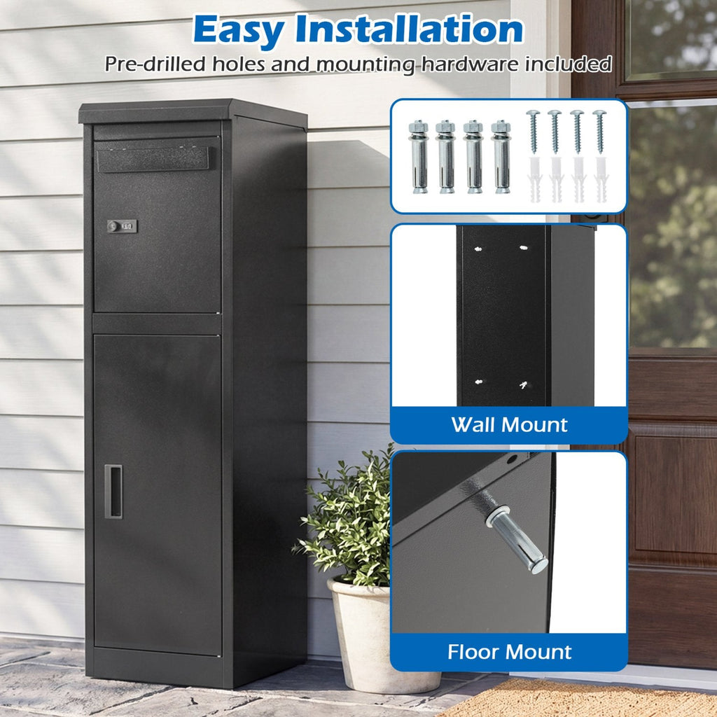 Package Delivery Box for Outside with Lockable Doors Coded Lock-Black