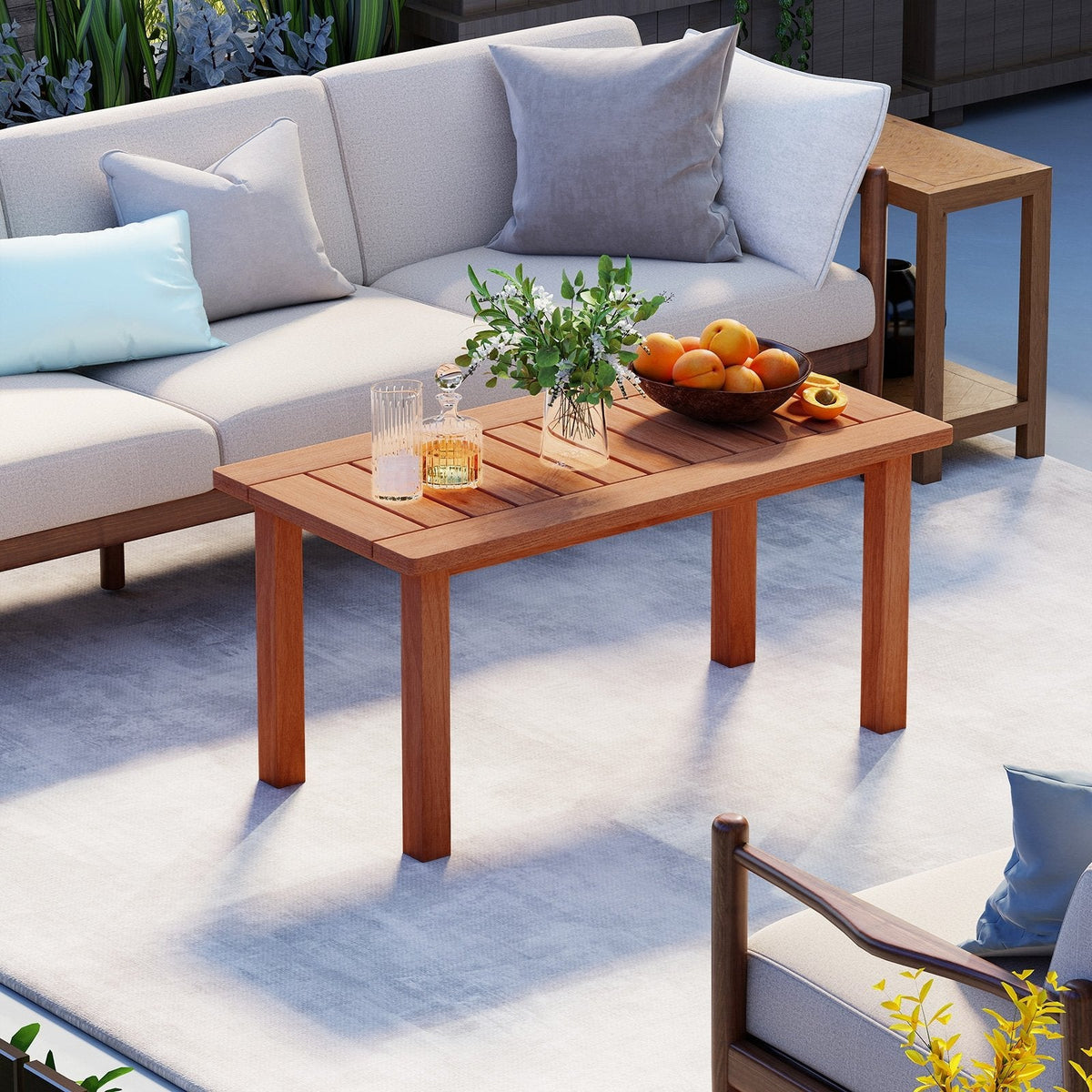 Patio Coffee Table with Slatted Tabletop for Deck, Poolside