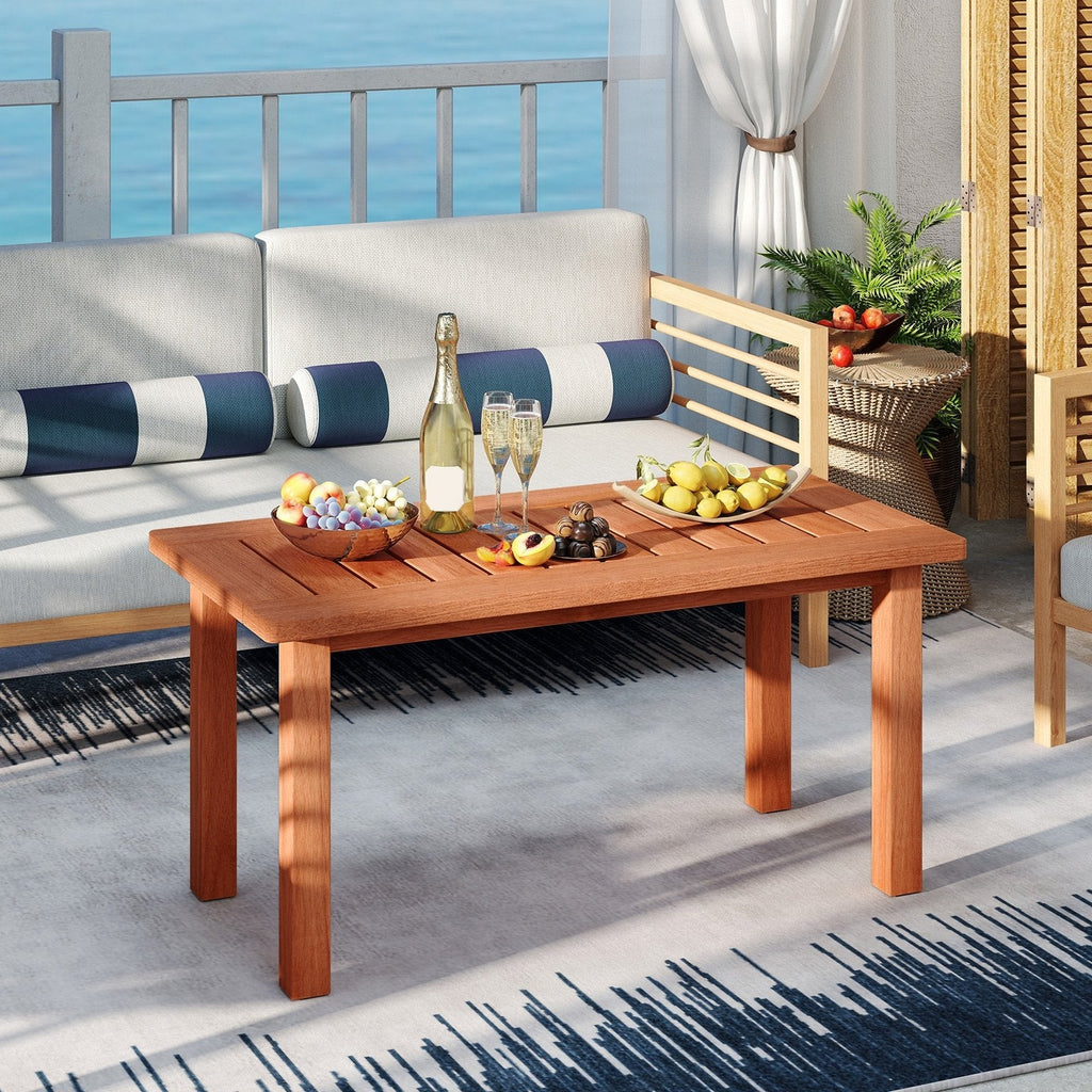 Patio Coffee Table with Slatted Tabletop for Deck, Poolside