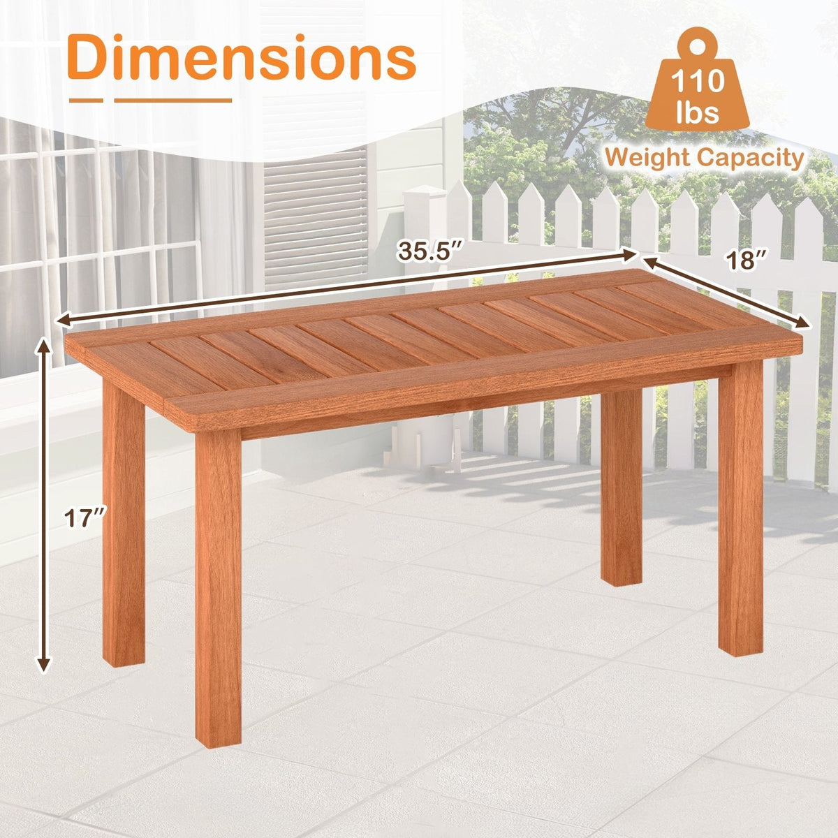 Patio Coffee Table with Slatted Tabletop for Deck, Poolside