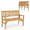 Patio Foldable Bench with Curved Backrest and Armrest
