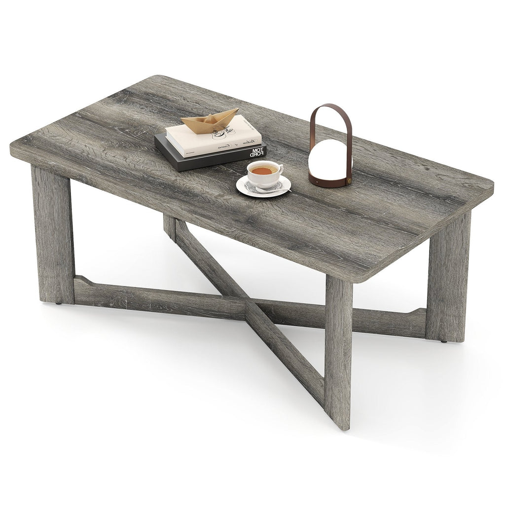 Rectangle Coffee Table Rubber Wood with X-Shaped Base-Gray