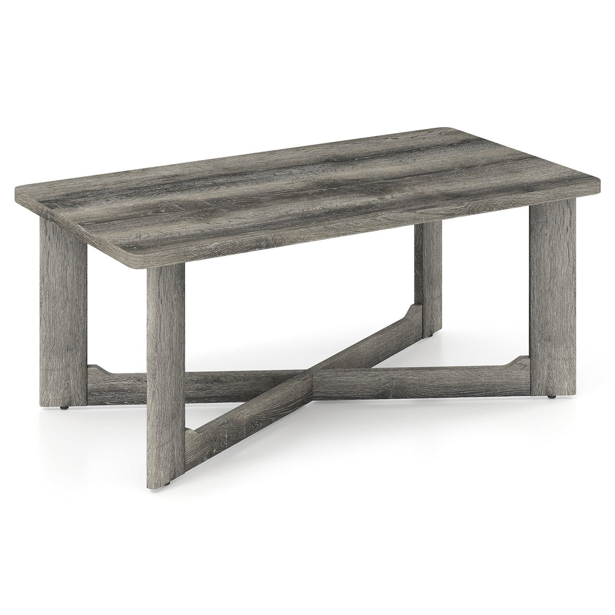 Rectangle Coffee Table Rubber Wood with X-Shaped Base-Gray