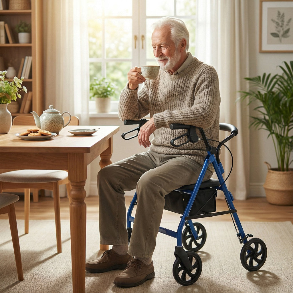Rollator Walker with Seat and Height Adjustable Handles-Blue