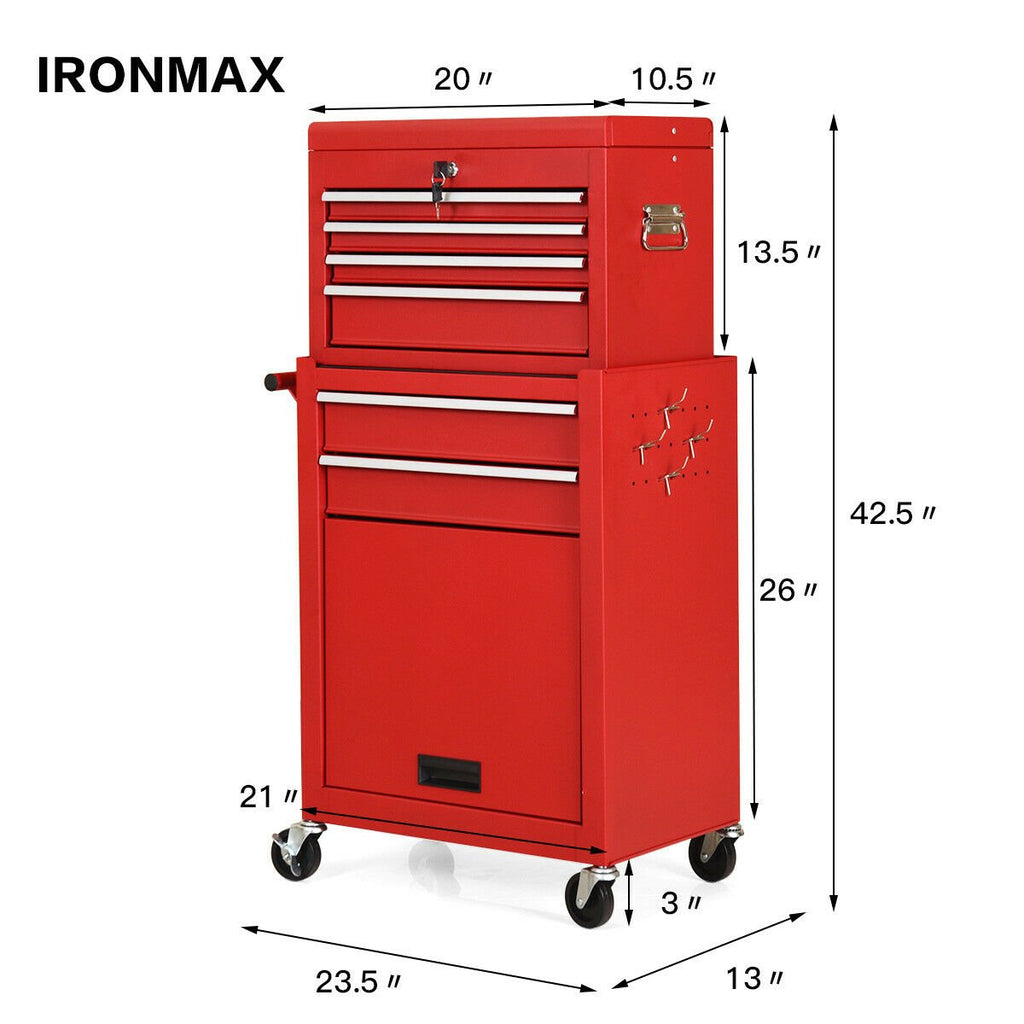 Rolling Cabinet Storage Chest Box Garage Toolbox Organizer-Red