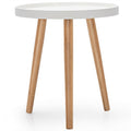 Round Side Table with White Tray Top and 3 Bamboo Legs, 16 Inch Accent Table