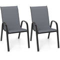 Set of 2 Stackable Patio Dining Chairs Set with Armrest-Grey