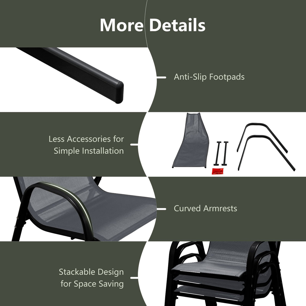 Set of 2 Stackable Patio Dining Chairs Set with Armrest-Grey