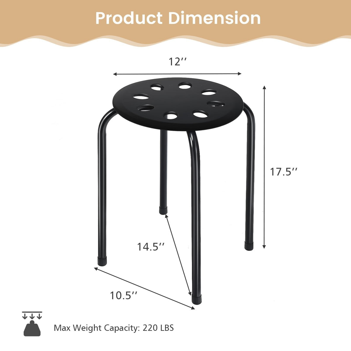 Set of 6 Stackable Backless Stools with Vented Plastic Seats in Assorted Colours