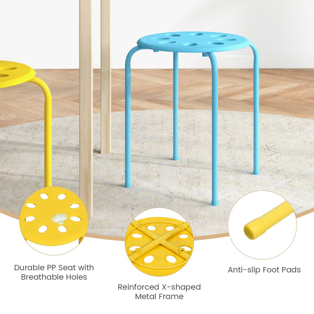 Set of 6 Stackable Backless Stools with Vented Plastic Seats in Assorted Colours