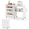 Sewing Machine Table with Charging Station and Lockable Casters-White