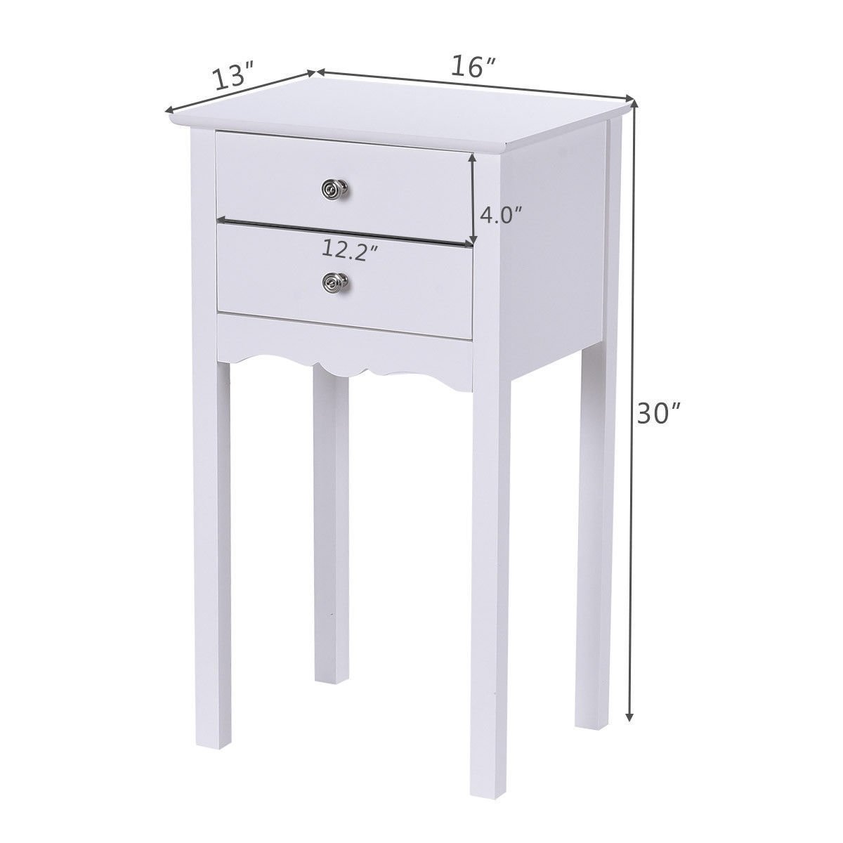 Vintage Style Side Table with 2 Drawers, Tall White Accent Nightstand