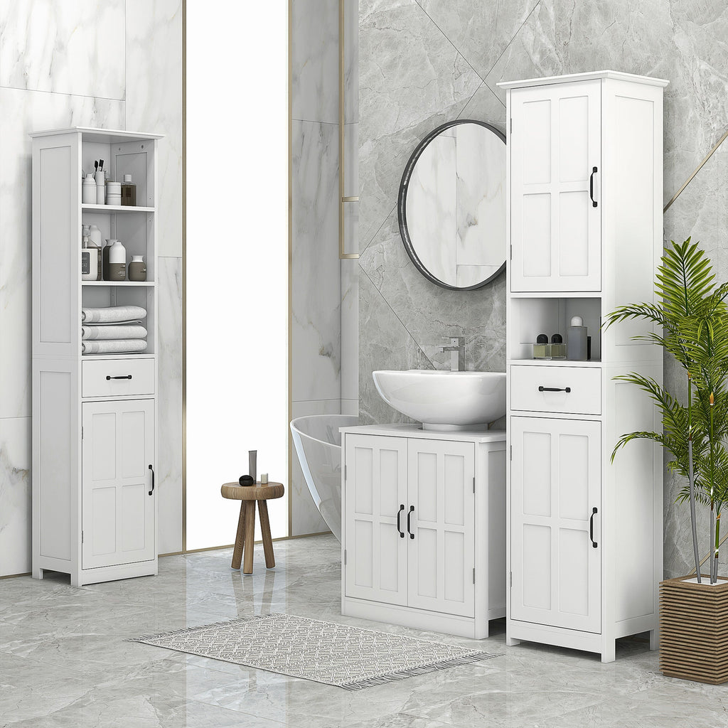 Pedestal Under Sink Cabinet, Bathroom Vanity Cabinet Storage with Double Doors and Adjustable Shelf, White