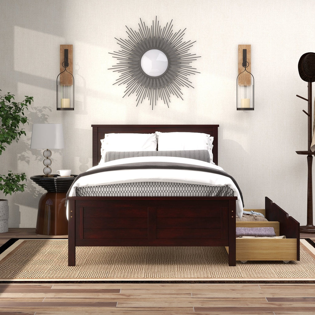 Twin Size Bed Frame with Storage Drawers-Espresso