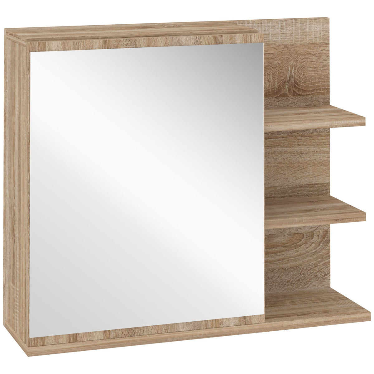 Medicine Cabinet with Mirror, Wall Mounted Bathroom Mirror Cabinet, Bathroom Wall Cabinet with 3 Open Shelves, Natural