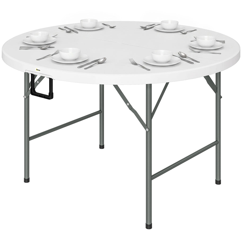 Φ48" Folding Patio Table, Outdoor HDPE Picnic Table, Card Table for 6, Round Folding Banquet with Metal Frame, White